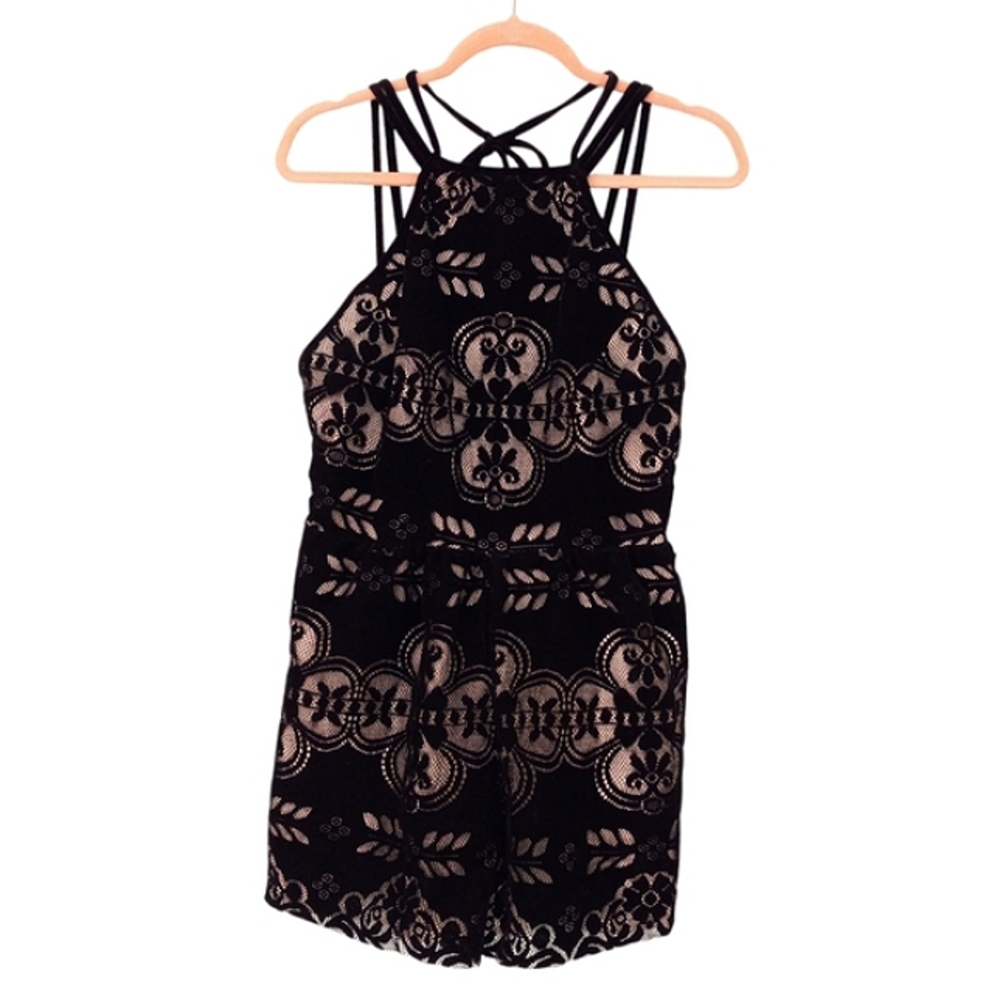 NWOT | Asos Velvet Finish Lace Romper